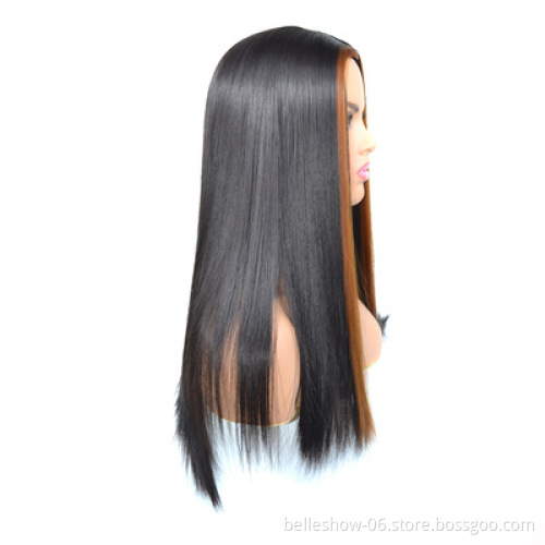 glueless u part synthetic  front free natural silky straight wave frontal black women band highlight  honey brown color afro wig